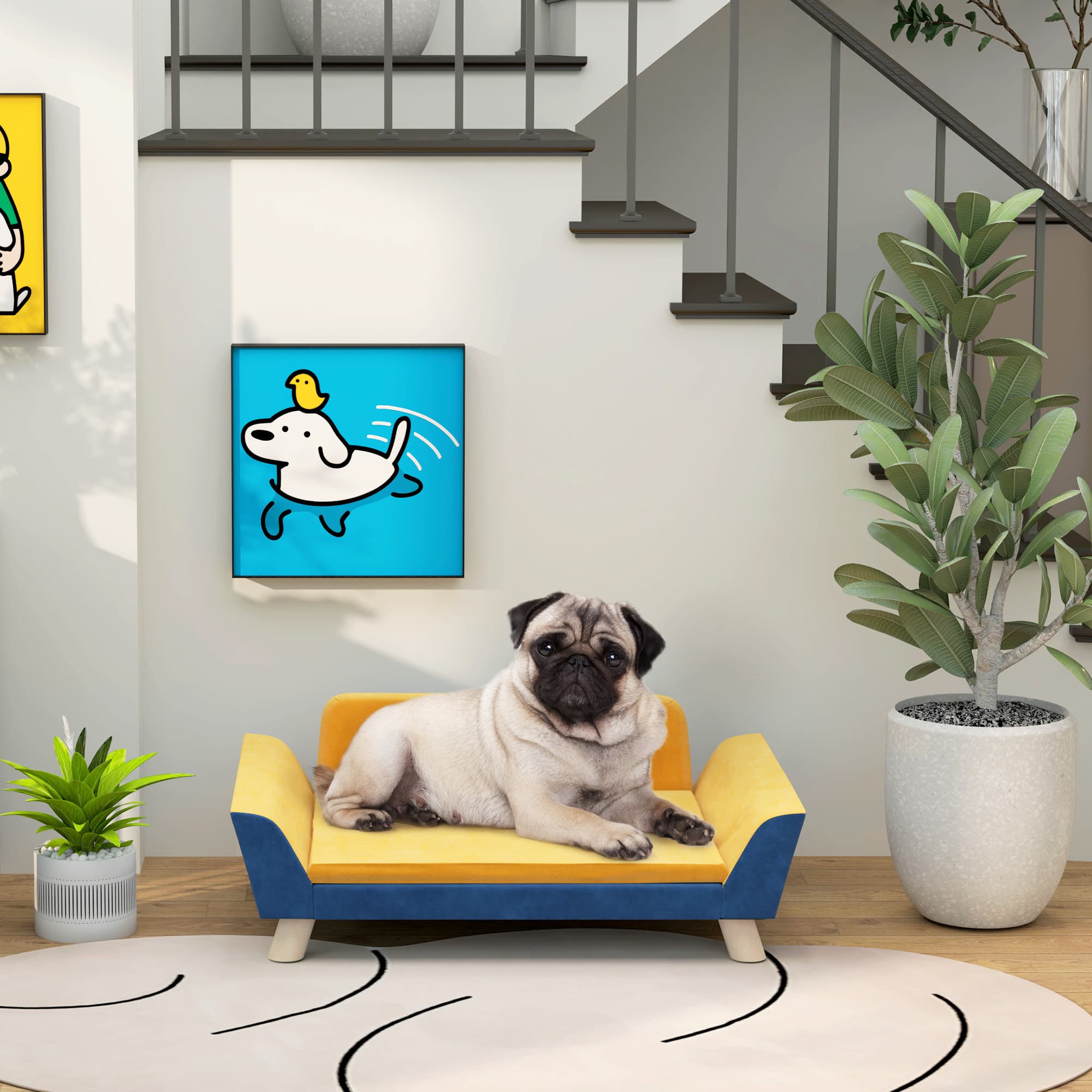 Small Dog Sofa Bed with Washable Cover and Non-Slip Pads