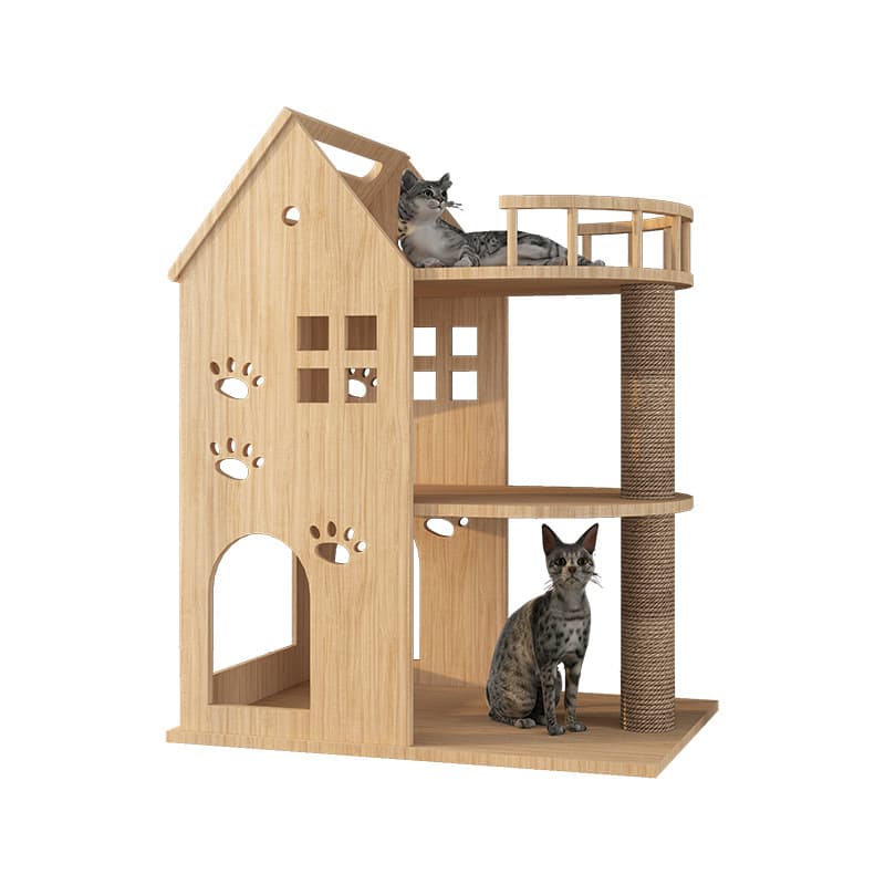Wooden Cat Tree With Integrated Cat Bed
